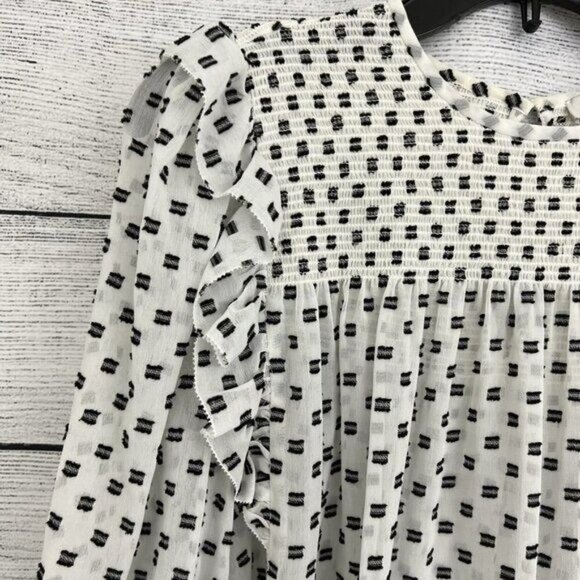 Joie Long Sleeve Smocked Ruffle Geometric Print Blouse Size S - Picture 4 of 4